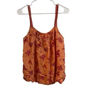 By Anthropologie Women Medium Tank Top Orange Floral Lightweight Bloomcore